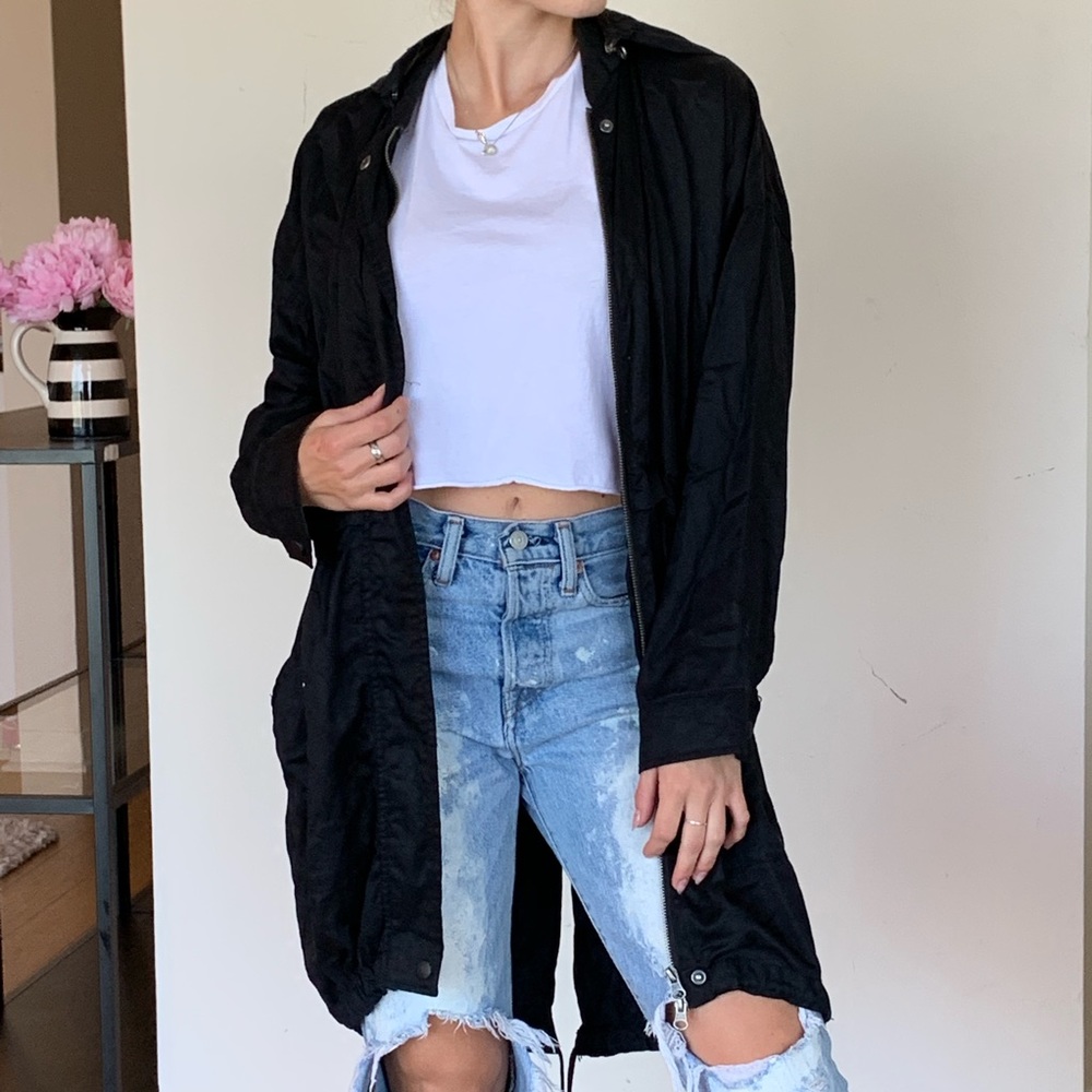 silence + noise Long Black Button-Front Lightweight Coat